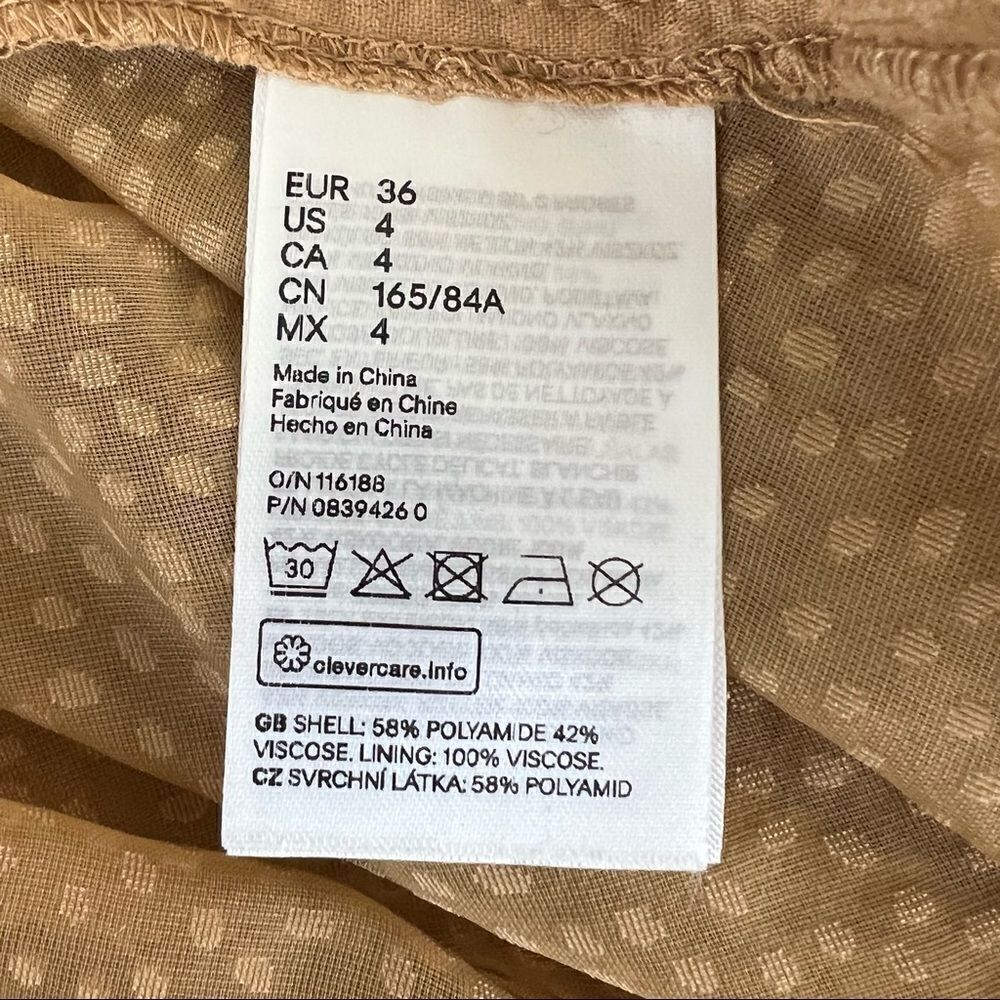 H&M Puff Sleeved Mini Dress in Dark Beige, Size 4 - Picture 14 of 16